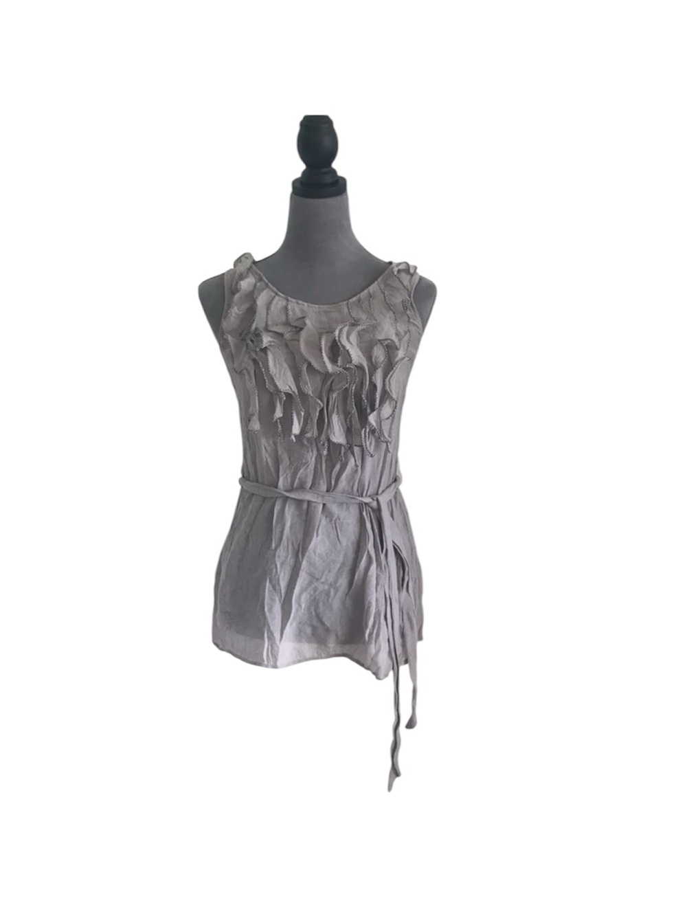 Mustard seed ruffle tank with tie belt.